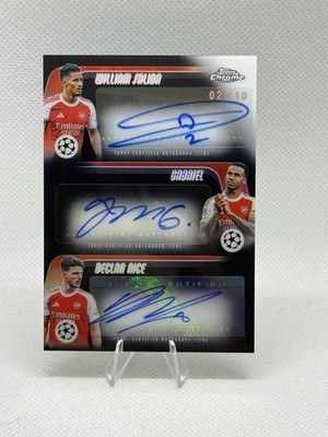 2025-26 Topps Chrome Declan Rice Gabriel Saliba Triple Auto Black /10 - Arsenal
