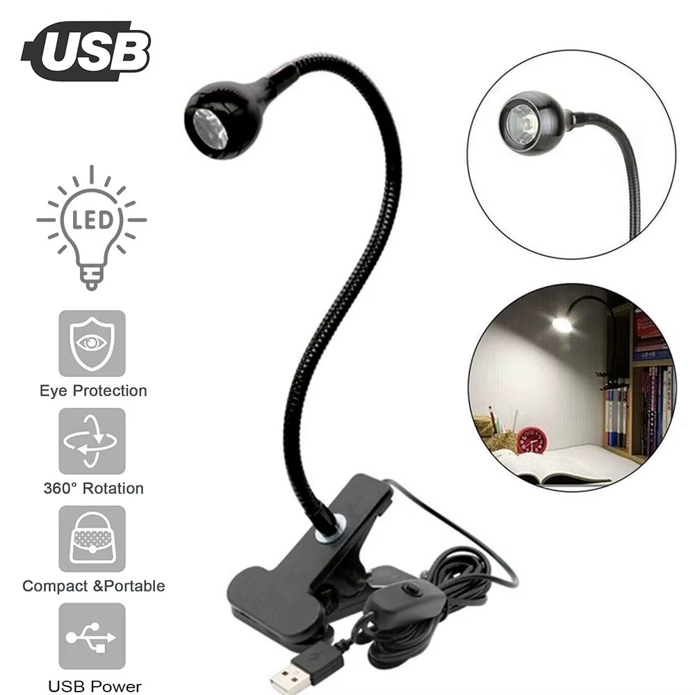 USB Reading Light Flexible LED Lamp Laptop Computer Clip On Bed Desk Table