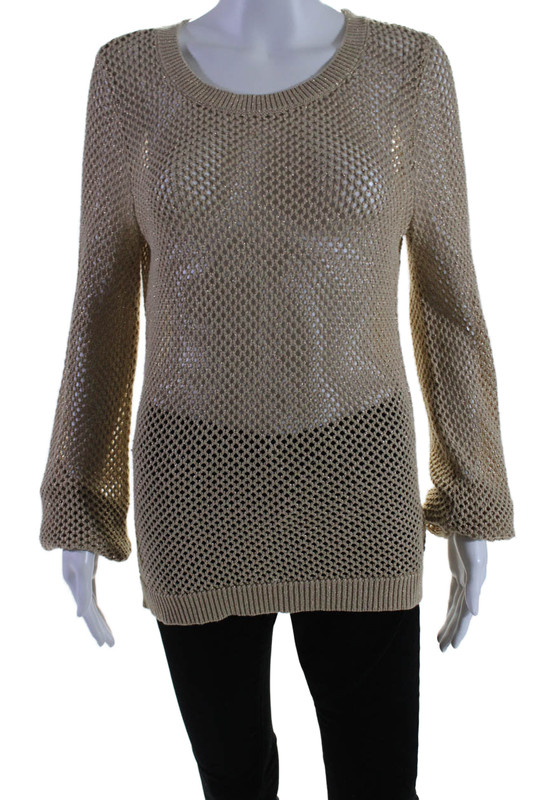 Michael Michael Kors Women's Long Sleeves Open Knit Sweater Beige Size M