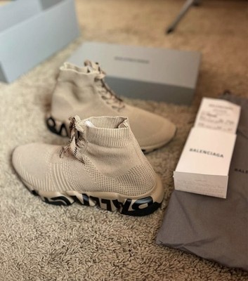 Size 9 - Balenciaga Speed 2.0 Lace Up Sneaker Beige W for sale
