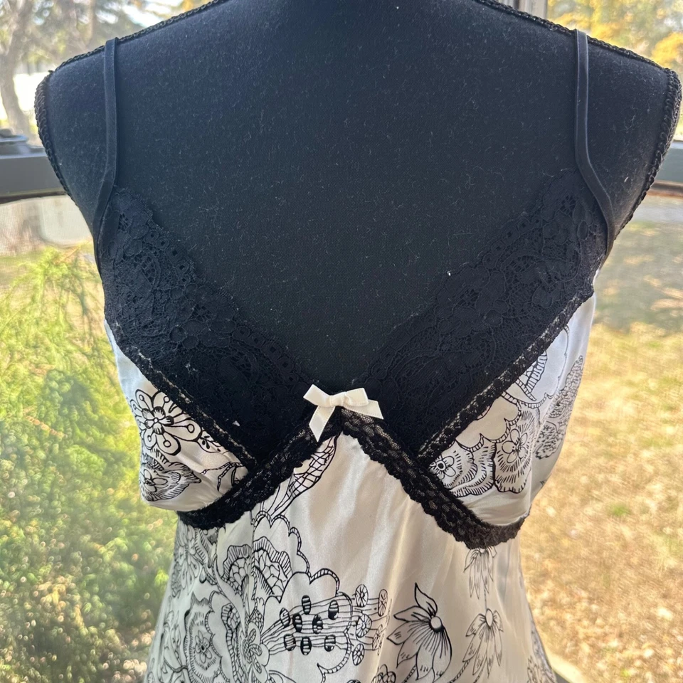 Y2k mini slip dress satin floral womens size large babydoll lace trim apt. 9 - Image 3 of 4
