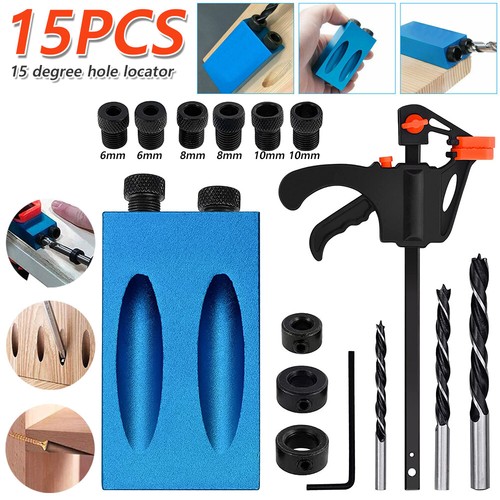 15PC Silverline Pocket Hole Screw Jig c/w Dowel Screw Joint Hole Drill