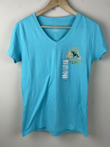 2019 145th Kentucky Derby Women’s Blue V Neck T Shirt Size Medium Artist Drawing - Picture 1 of 7