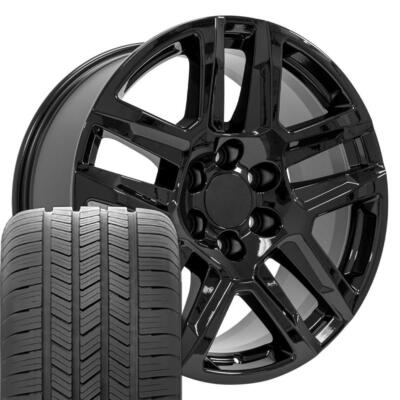 20 inch Black 5913 NZT Rims & Goodyear Tires Set Fits Escalade Sierra Yukon