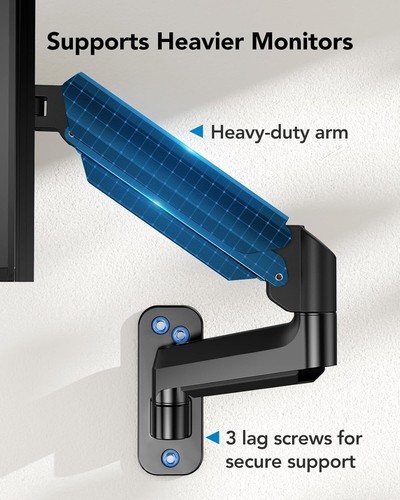 Ergonomic Monitor Arm Wall Mount - Fits 22-35 Inch, Adjustable Gas Spring Tech - Picture 6 of 11
