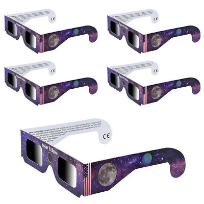 5 pairs Solar Eclipse Glasses CE ISO Certified USA Made American Paper Optics