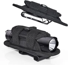 Tactical Flashlight Holster with 360 Degrees Rotatable Clip Stretchy Nylon Pouch