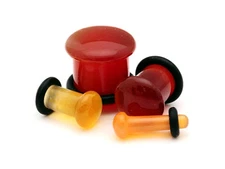 Pair of SINGLE FLARE Carnelian Stone Plugs organic gauges PICK SIZE