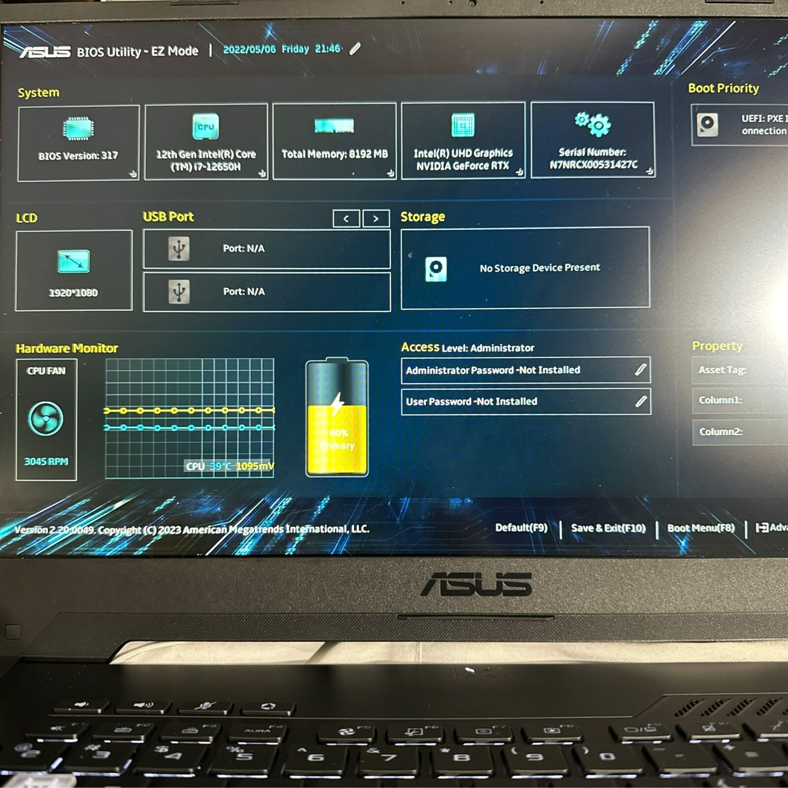 ASUS TUF Dash 15 (2022) Laptop 15.6" 144Hz i7 RTX 3060 FX517ZM-AS73 FOR PARTS - Picture 8 of 13