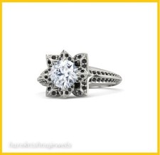 14K White Gold Finish Floral Engagement Ring 3CT Lab-Created Round Cut Diamond
