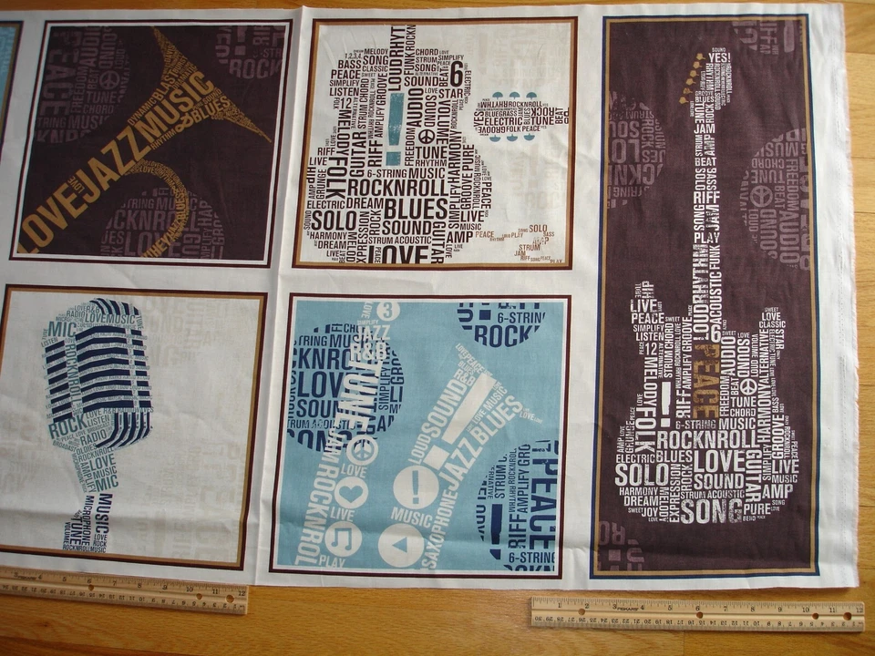 Musical Rhythm & Harmony Jazz Rock Guitars Cotton Quilt Fabric Panel - Image 3 of 3