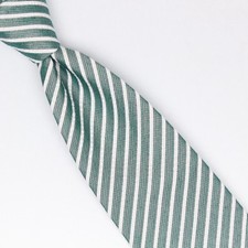 John G Hardy Mens Silk Cotton Necktie Green White Seersucker Stripe Weave Tie