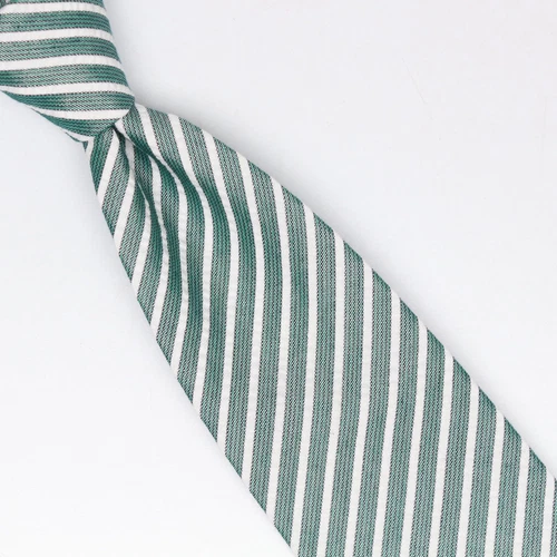 John G Hardy Mens Silk Cotton Necktie Green White Seersucker Stripe Weave Tie