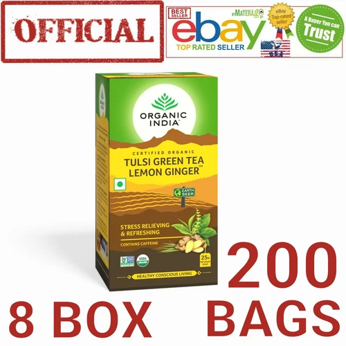الليمون الزنجبيل الشاي العضوية الهند تولسي الأخضر الرسمية 8 BOX 200 BAGS