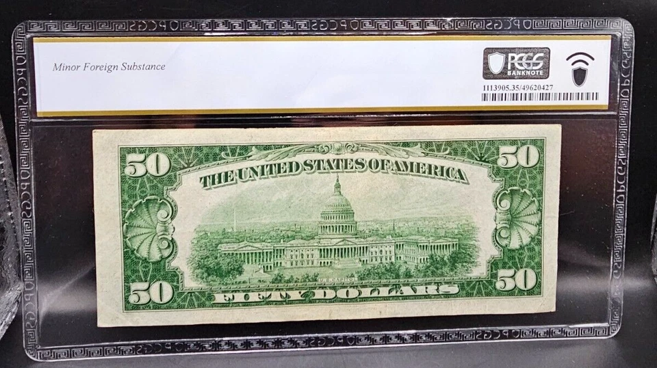 1934 $50 Fr#2102a Federal Reserve Note Chicago DGS (Blue-Green) PCGS 35 - Image 2 of 2