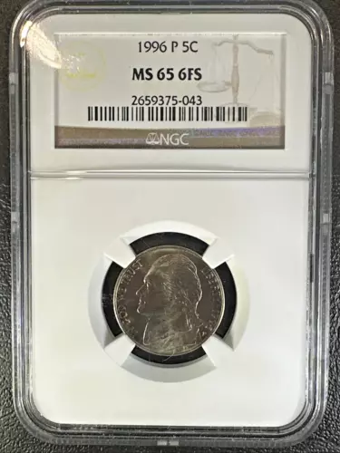 1996 P JEFFERSON NICKEL * NGC MS 65 6FS ( 6 FULL STEPS ) * Brown Label *