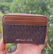 Michael Kors Jet Set Travel Medium Zip Around Leather Card Case in MK Brown