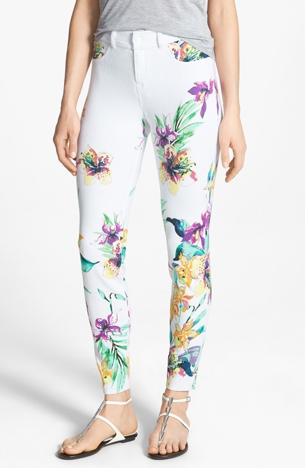 HUE U14331 White Floral Vine Comfort Stretch Jean Skinny Leggings