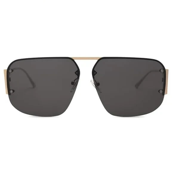 Aviator Sunglasses Retro Metal Rimless Frame SJ1192 Black Gold-image