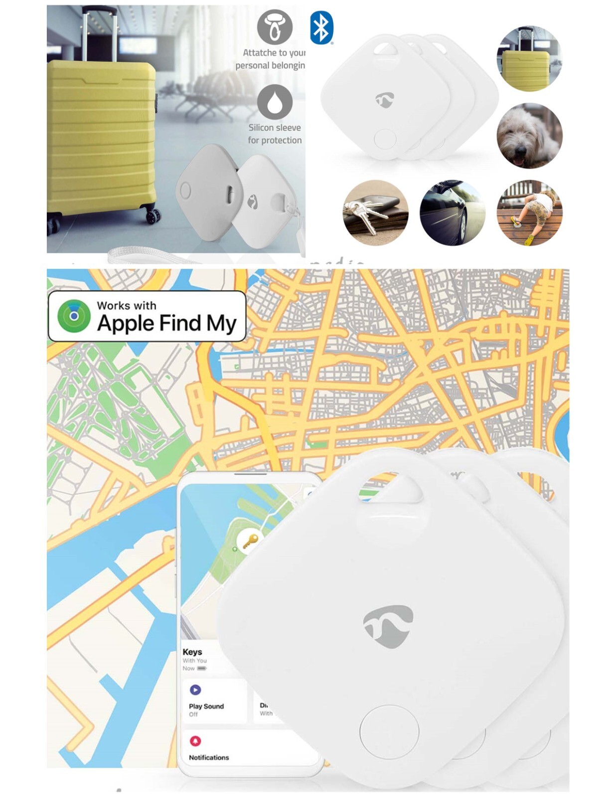 Tracker Bluetooth type AirTag pack de 3 anti-perte pour retrouver rapidement clés et télécommandes