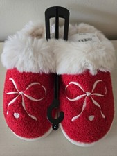 AMERICAN EAGLE RED BOW SCUFF SLIPPERS Faux Fur Christmas Holiday SIZE 7