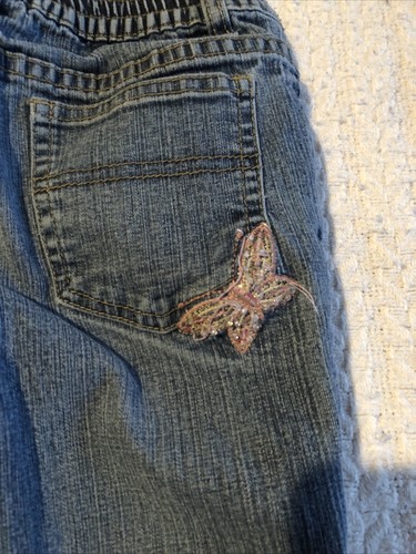 Arizona Jeans Girls Size 6 Reg Flared Rinsed Denim Embellished Butterflies Sewn - Picture 7 of 7