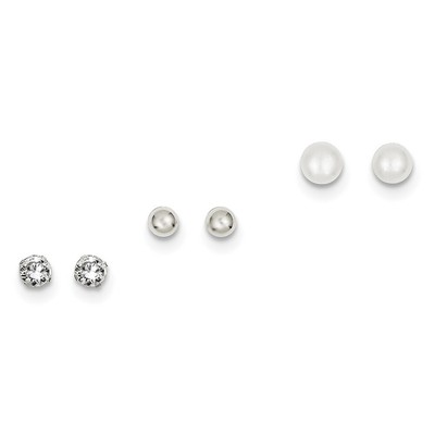 Sterling Silber Stellux Kristall & FW Zuchtperlen Ohrstecker 3-teiliges Set QE9577