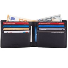 DiLoro Men's Leather Wallet Slim Minimalist Front Pocket Bifold Soft Nappa Black