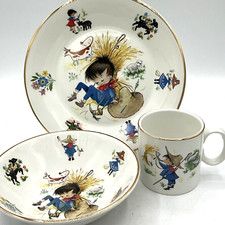 1960s Arklow Ireland Children s Nursery Rhyme 3-piece Dis Set Plate Cup Bowl Boy