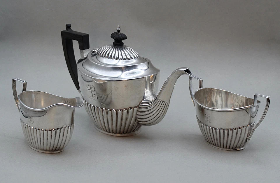 Juego de té antiguo de plata de ley de 3 piezas estilo reina Ana, mono L abedules? NotScrap Foto 3 de 4