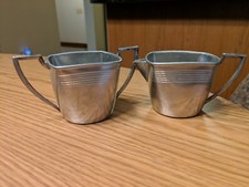 Vintage art deco style pewter creamer and sugar bowl