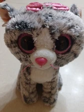 Ty Beanie Boos Plush 9" Kiki Grey Cat Pink Glitter Eyes