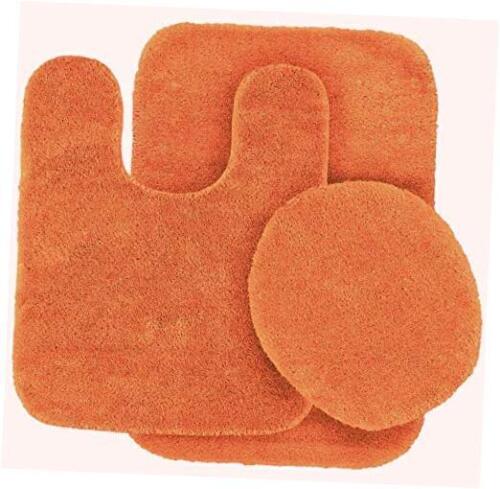 LLC 3 Piece Bathroom Rug Set Bath Rug, Contour Mat & Lid Cover Non-Slip Orange