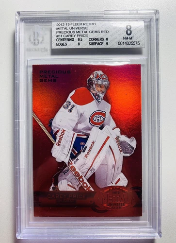 CAREY PRICE 2012-13 Fleer Retro Metal Universe Precious Metal Gems Red #51 BGS 8