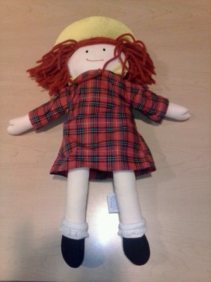Madeline Doll Plush red plaid dress & Yellow Hat by Eden Measures 15'' 1994 toy