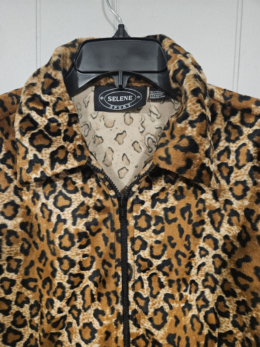 Vtg Selene Sport Faux Fur Jacket Womens Large Cheetah Print Vtg Selene Sport Faux Fur Jacket Womens Large Cheetah Print