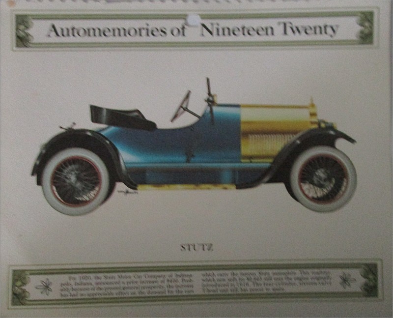 1920 Stutz Roadster car calendar print (blue & yellow, no top )