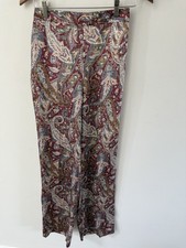 Zara Womens Wide Leg Floral Pants Small Elastic Waist Burgundy Boho Festival