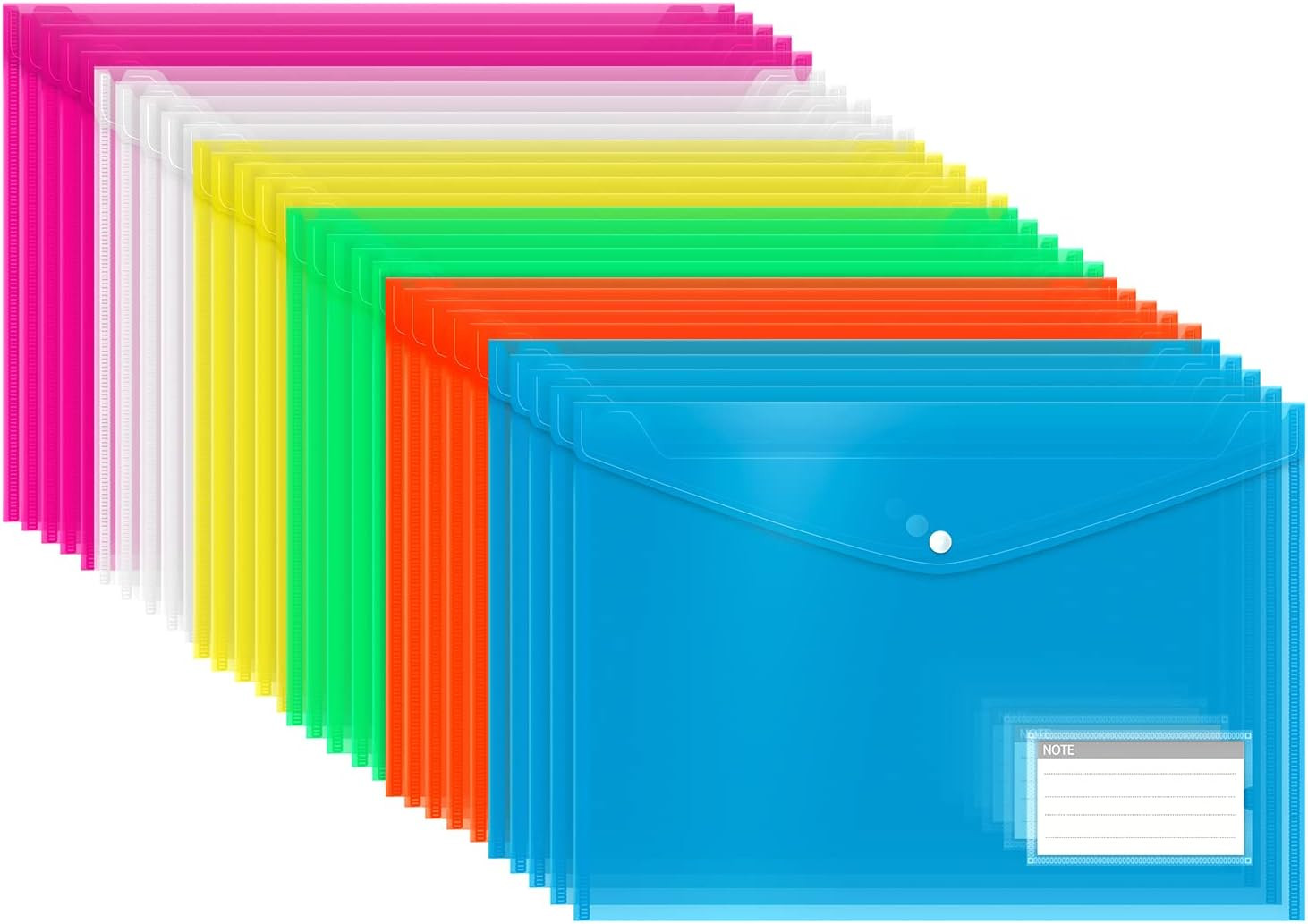Plastic Wallets, 30 Pack A4 File Folders for Document Paperwork Clear Assorted C