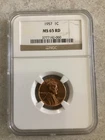 1957 MS 65 RD NGC Lincoln Wheat Cent