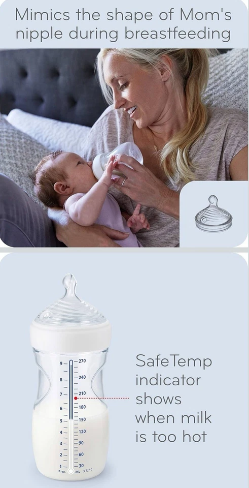 NUK Simply Natural 9 oz Baby Bottles (3 Count ) Med Flow & Pacifier SAFE TEMP - Image 3 of 4