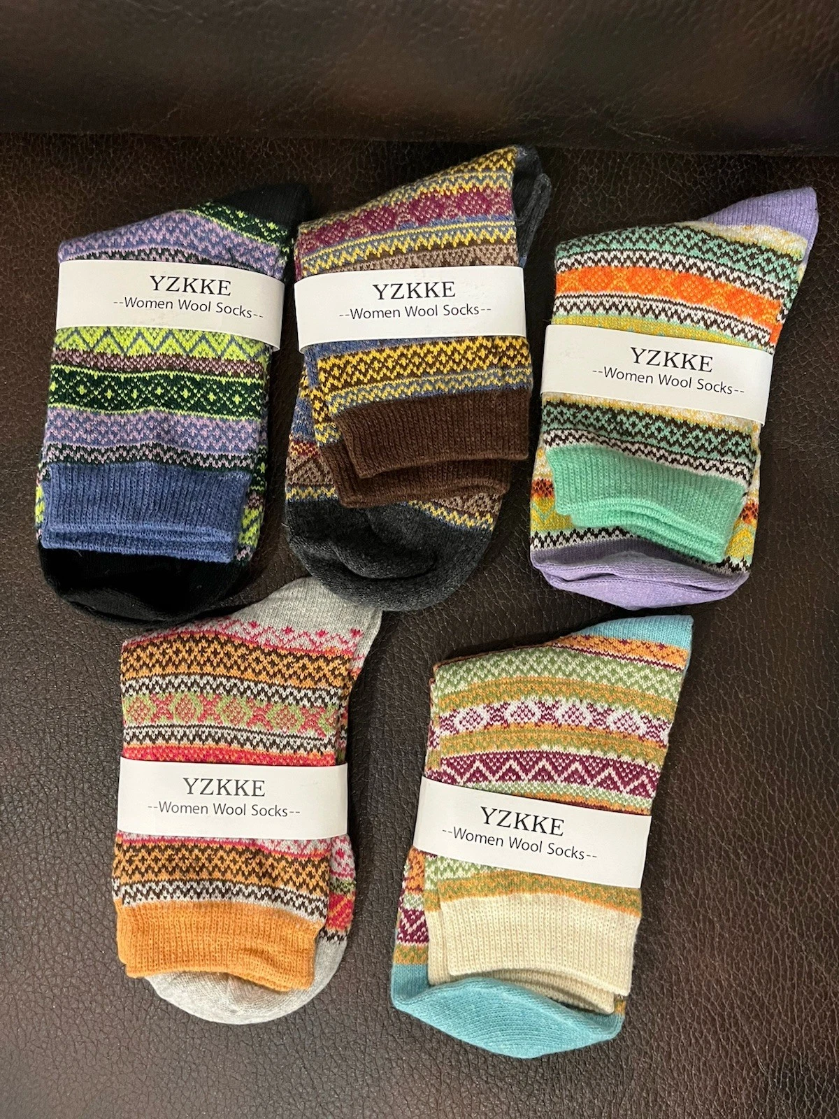 YZKKE 5 Pair Women Wool Crew Socks Multi-Color Winter Soft Warm Thick Cold Knit