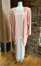 vintage 1980s tea length peach mother of the bride formal dress lace & jacket