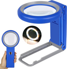 Magnifying Glass with Light and Stand, Foldable Handheld Magnifying Glass 18 LED