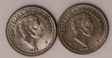1956 & 1959 Colombia 20 Centavos Coins (2)  KM# 215.1 Unc