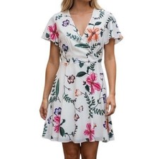 EXPRESS Floral Wrap V-Neck Fit and Flare Flutter Sleeve Mini Dress NWT 00