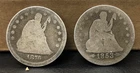 1853 with Arrows & 1876-CC Seated Liberty Silver Quarter 25c