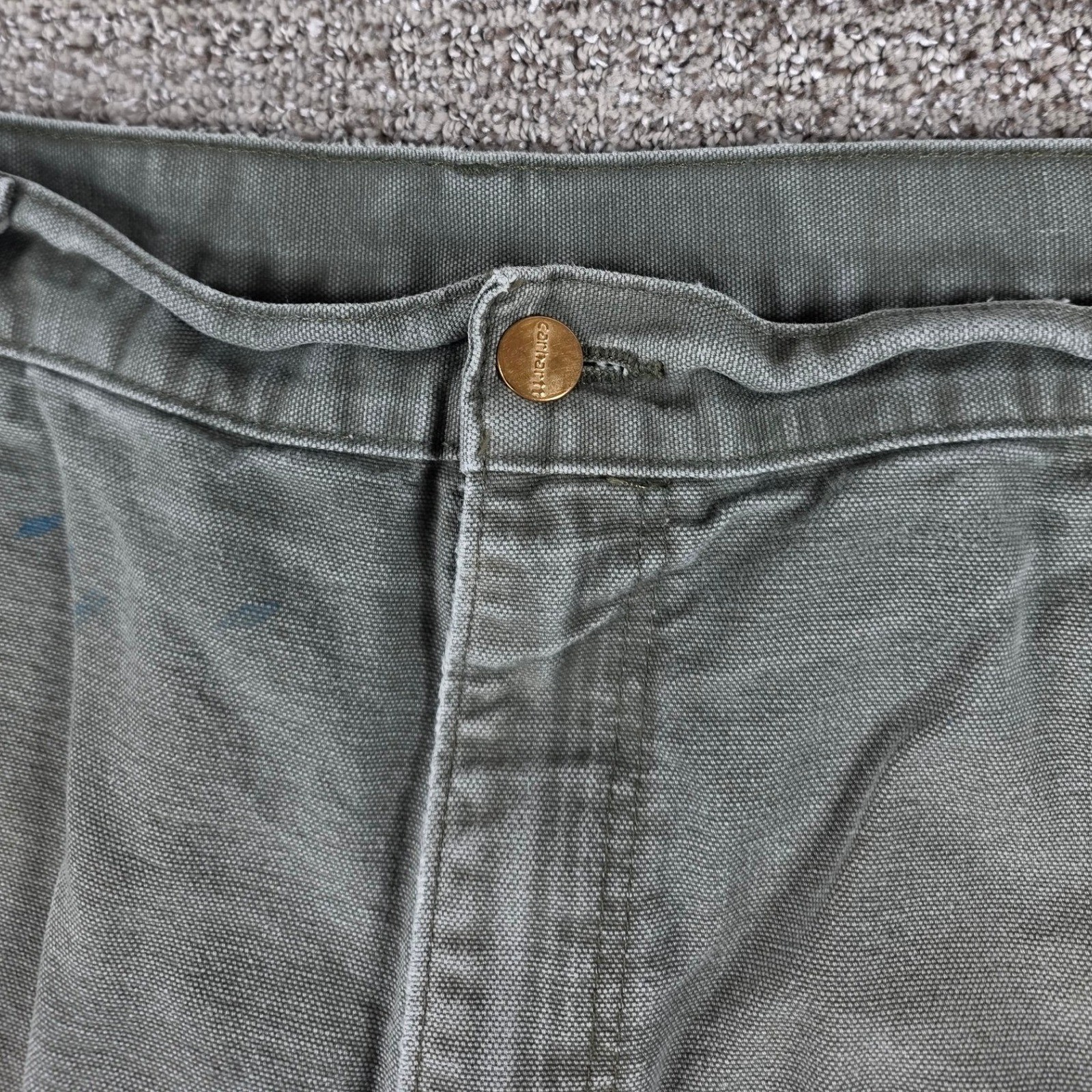 Carhartt B01 Mos Moss Green Double Knees Mens Pants Carpenter Canvas Distressed thumbnail 10
