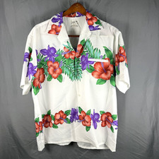 Vintage Helenas Hawaiian Shirt Mens XXL USA Made Hibiscus White Pink Floral