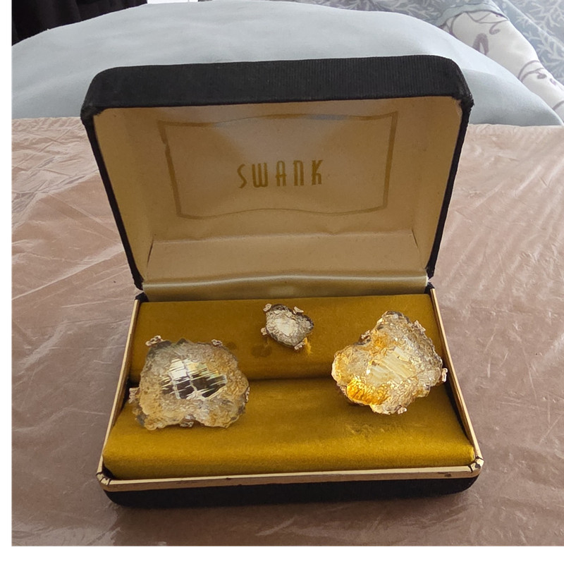 Swank Men's 3-Piece Jewelry Set Cufflinks & Tie Tack Pin Gold/Clear Case